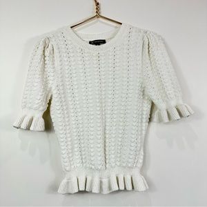 INC International Concepts White Popcorn stitch Ruffle sweater M